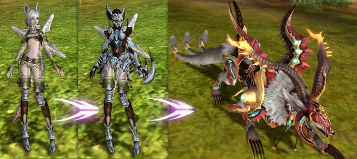 Scout transformation stages: normal, partial and full dragon form