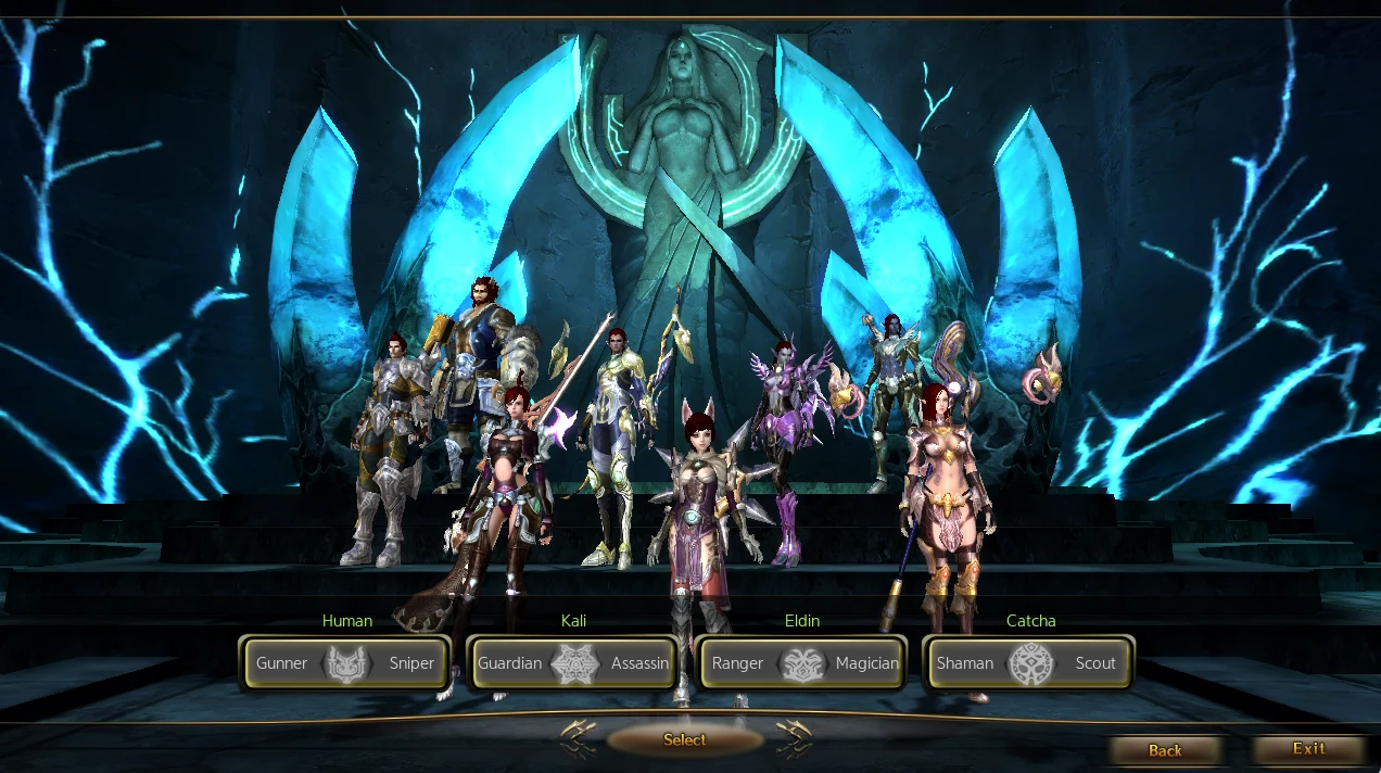 In-game character creation with the Human, Kali, Eldin and Catcha races