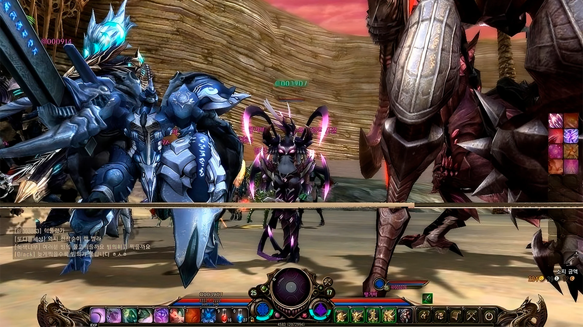 A party of armored, transformed characters gathered together