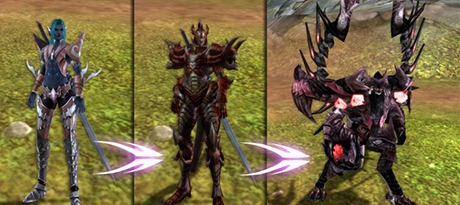 Guardian transformation stages: normal, partial and full dragon form