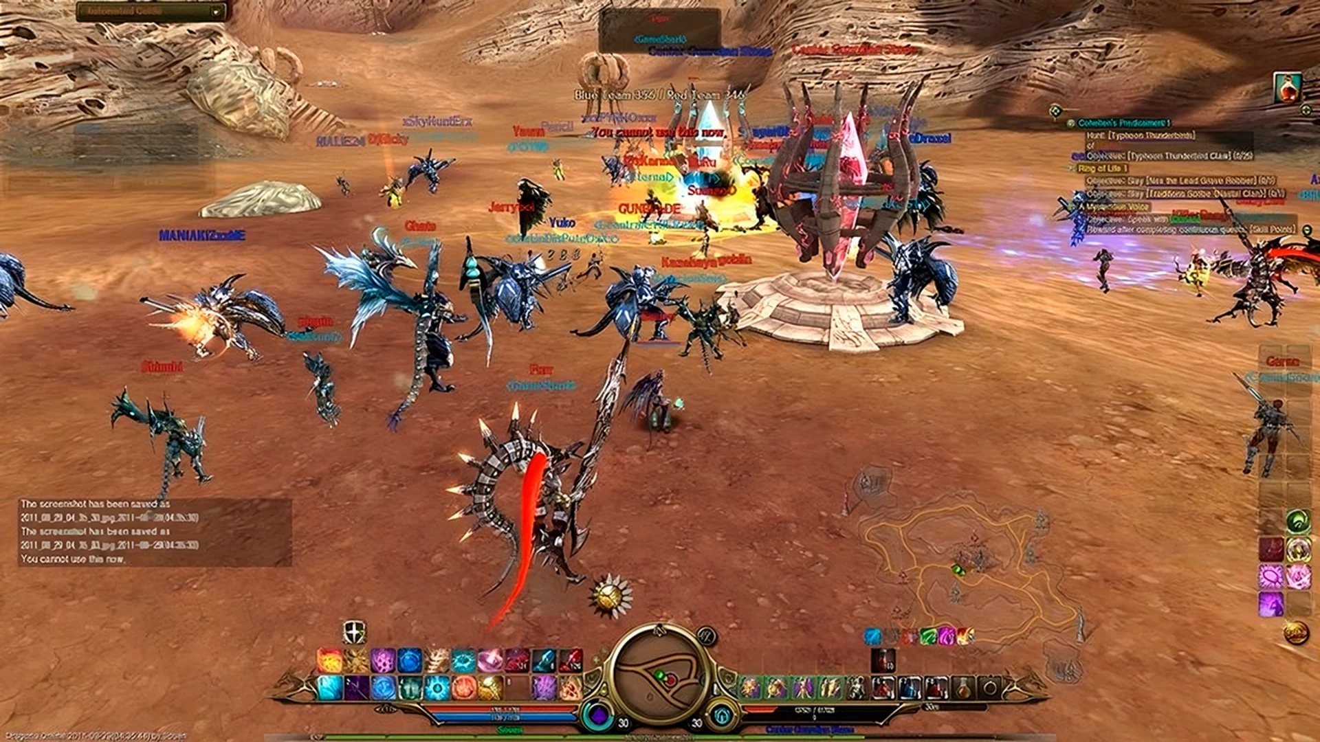 Large teams fighting around a Guardian Stone on the battlefield
